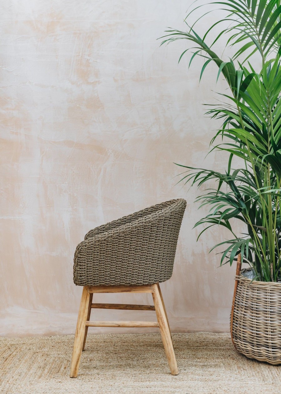 Outdoor Living Gommaire Woven Furniture | Charly Teak Armchair In Beige