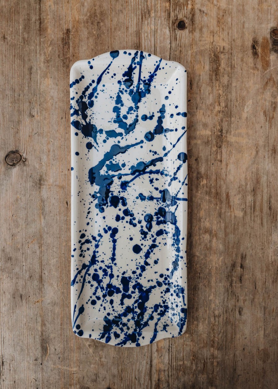 Interiors Ivan Ros Dining | Ivan Ros Blue Splatter Rectangular Serving Platter