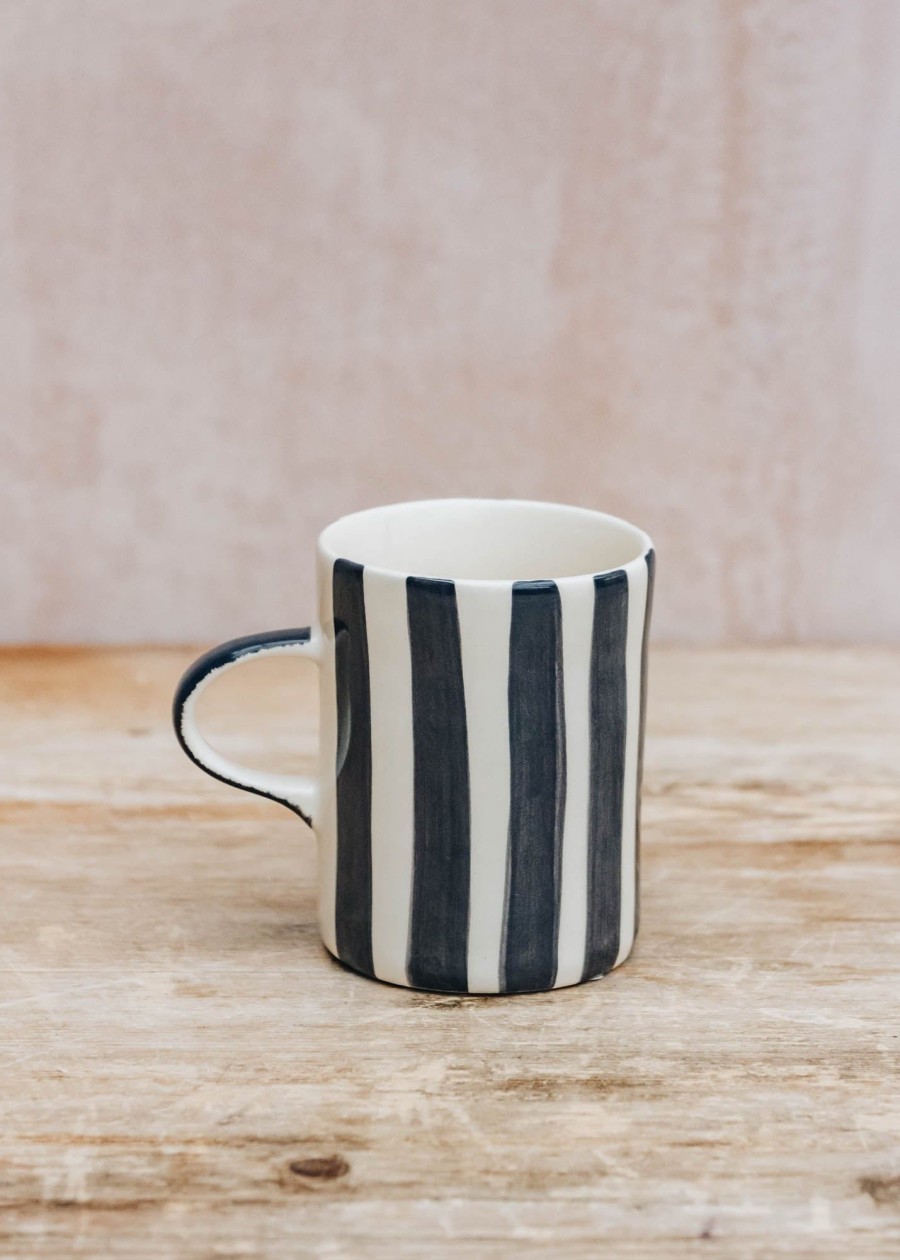 Interiors Musango Pottery Dining | Musango Pottery Demi Candy Stripe Mug In Graphite