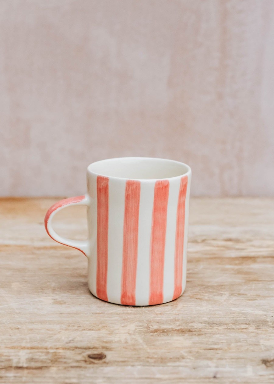 Interiors Musango Pottery Dining | Musango Pottery Demi Candy Stripe Mug In Rose