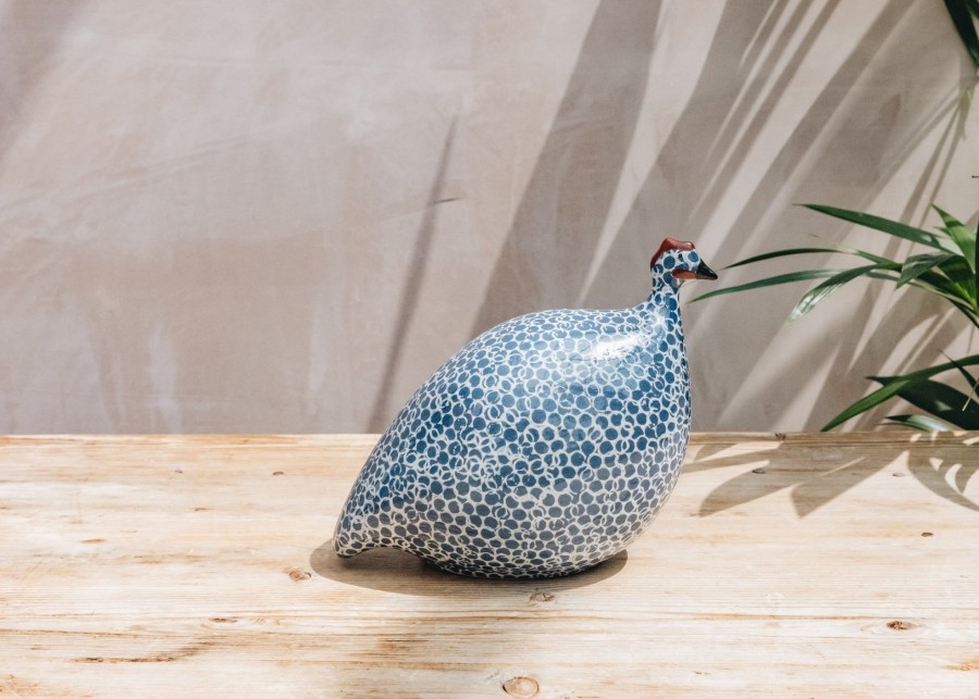 Interiors Sarl Caillard Deco Decorative | Small Ceramic Guinea Fowl In Electric Blue Spotted White