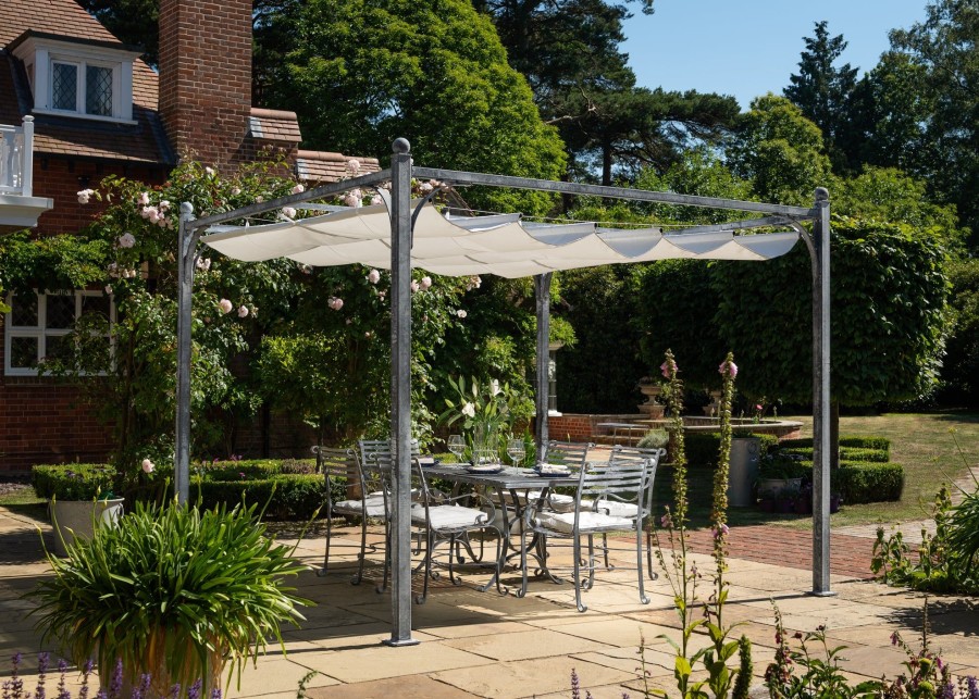 Outdoor Living Harrod Horticultural Metal Furniture | Buy Pergola With Ivory Awning