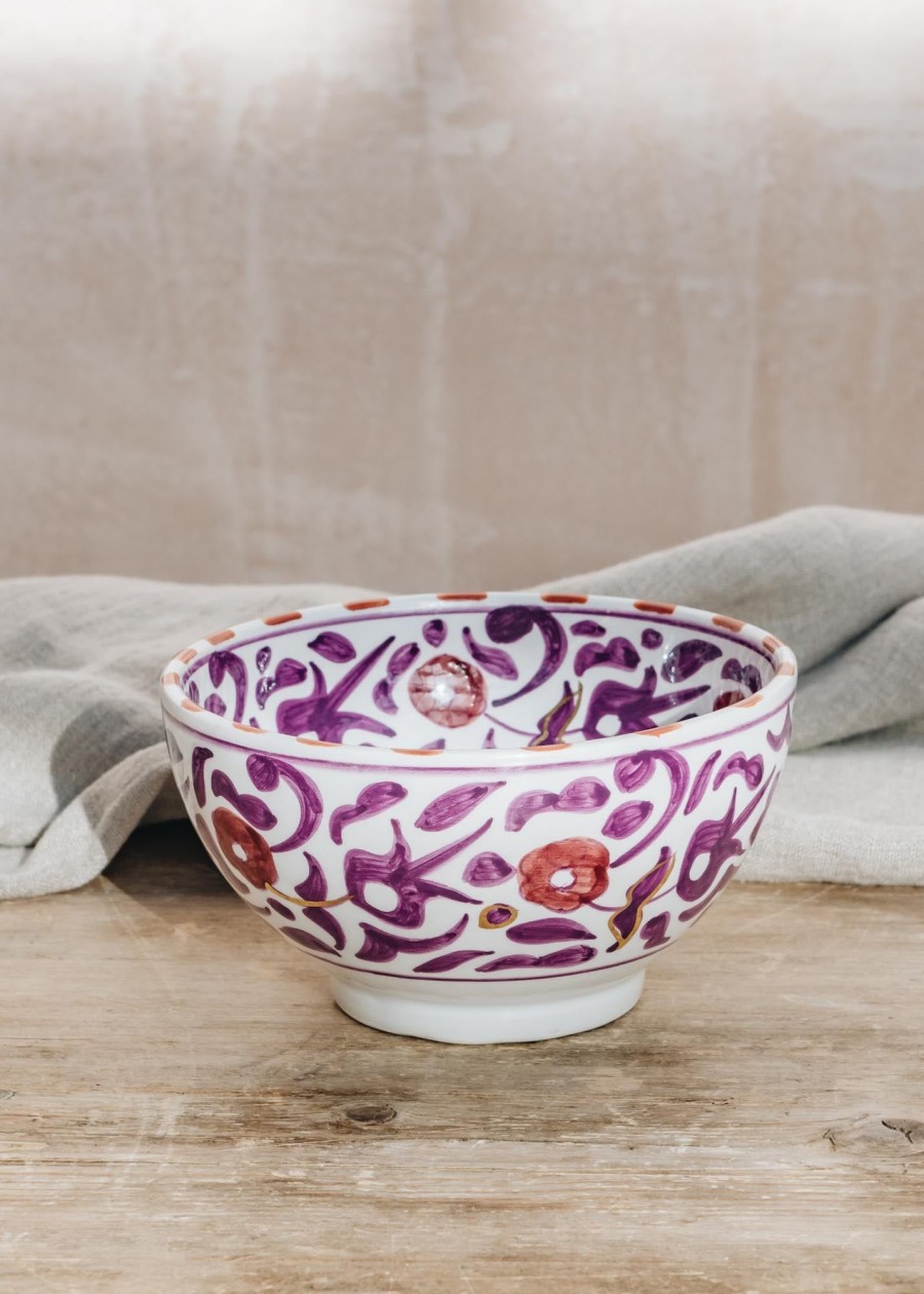 Interiors Chabi Chic Dining | Large Flower Lilac And Aubergine Ceramic Round Bowl Mm