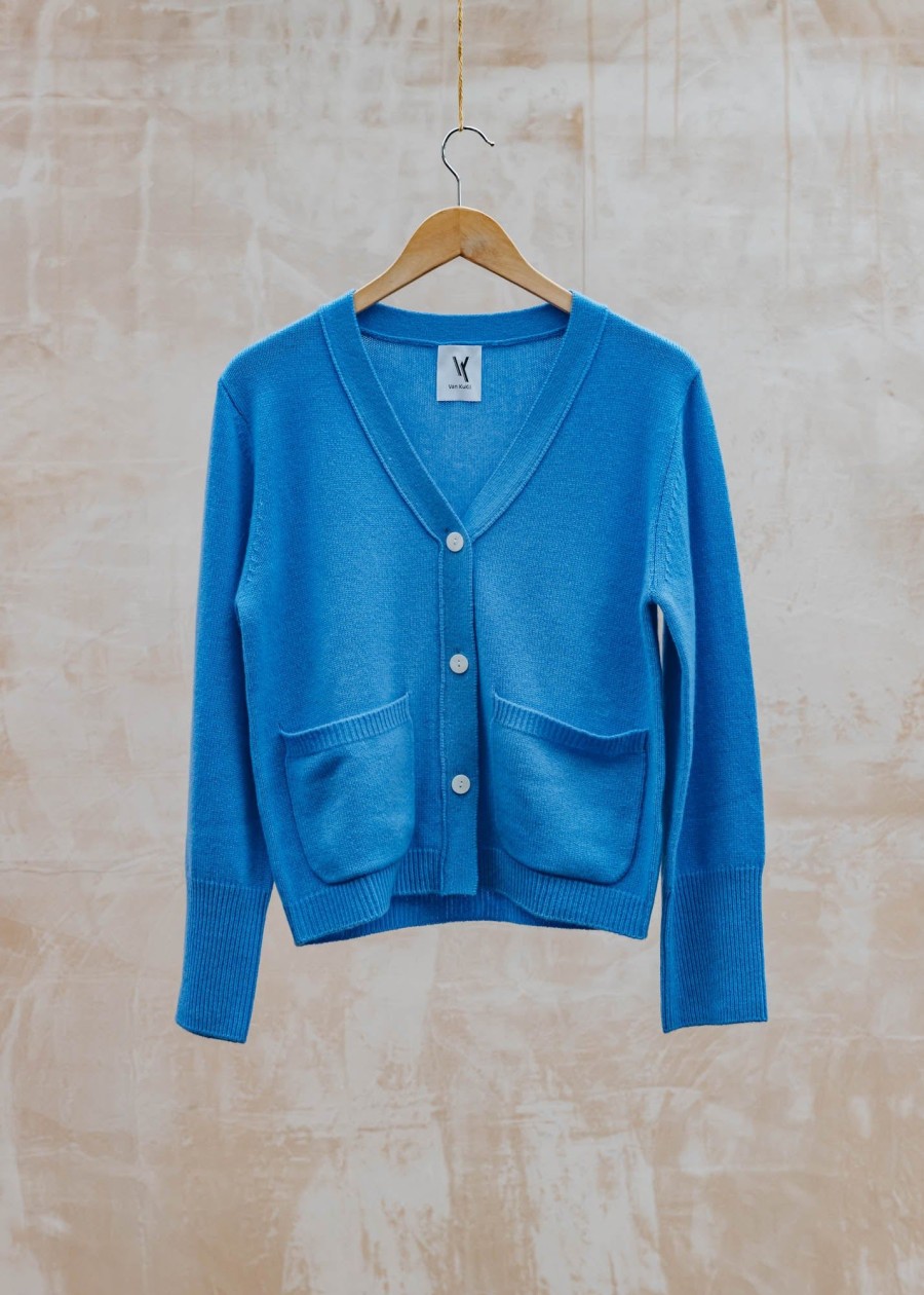 Clothing Van Kukil Knitwear | Van Kukil Mathilda Cardigan With Pocket In Mountain Blue