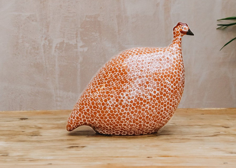 Interiors Sarl Caillard Deco Decorative | Large Ceramic Guinea Fowl In Red Spotted White