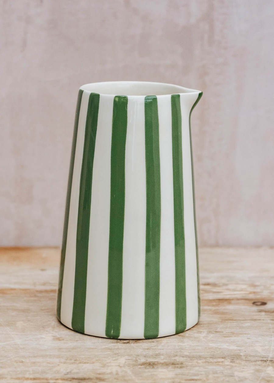 Interiors Musango Pottery Dining | Musango Candy Stripe Pitcher In Moss Green