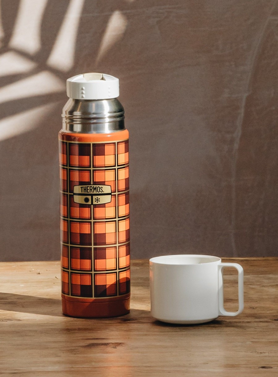 Outdoor Living Thermos Drinkware | Thermos Revival Stainless Steel Flask Orange Plaid 500Ml