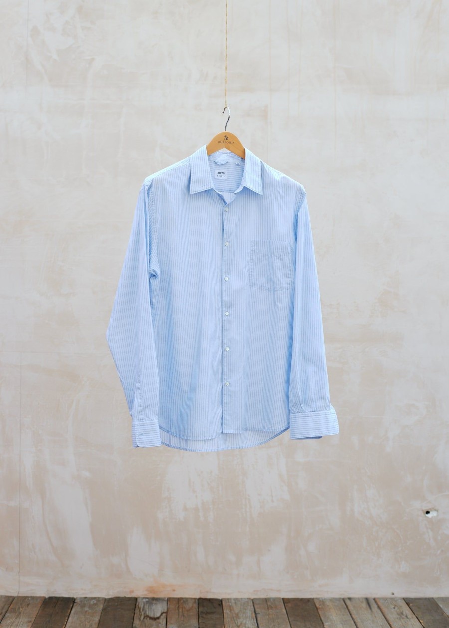 Clothing Kenny Ryder Pre-Loved Menswear | Aspesi Light Blue Striped Fine Cotton Shirt - Xl