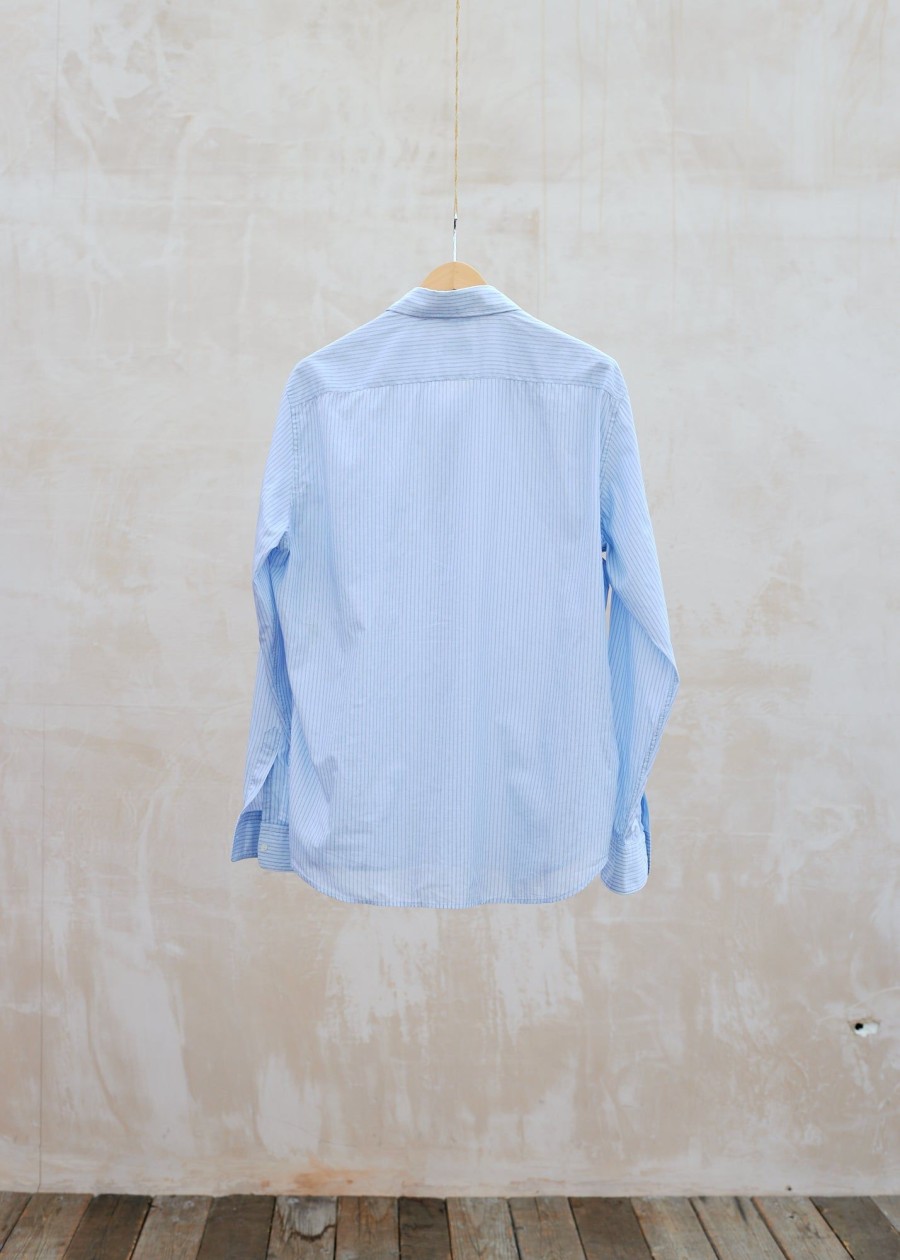 Clothing Kenny Ryder Pre-Loved Menswear | Aspesi Light Blue Striped Fine Cotton Shirt - Xl