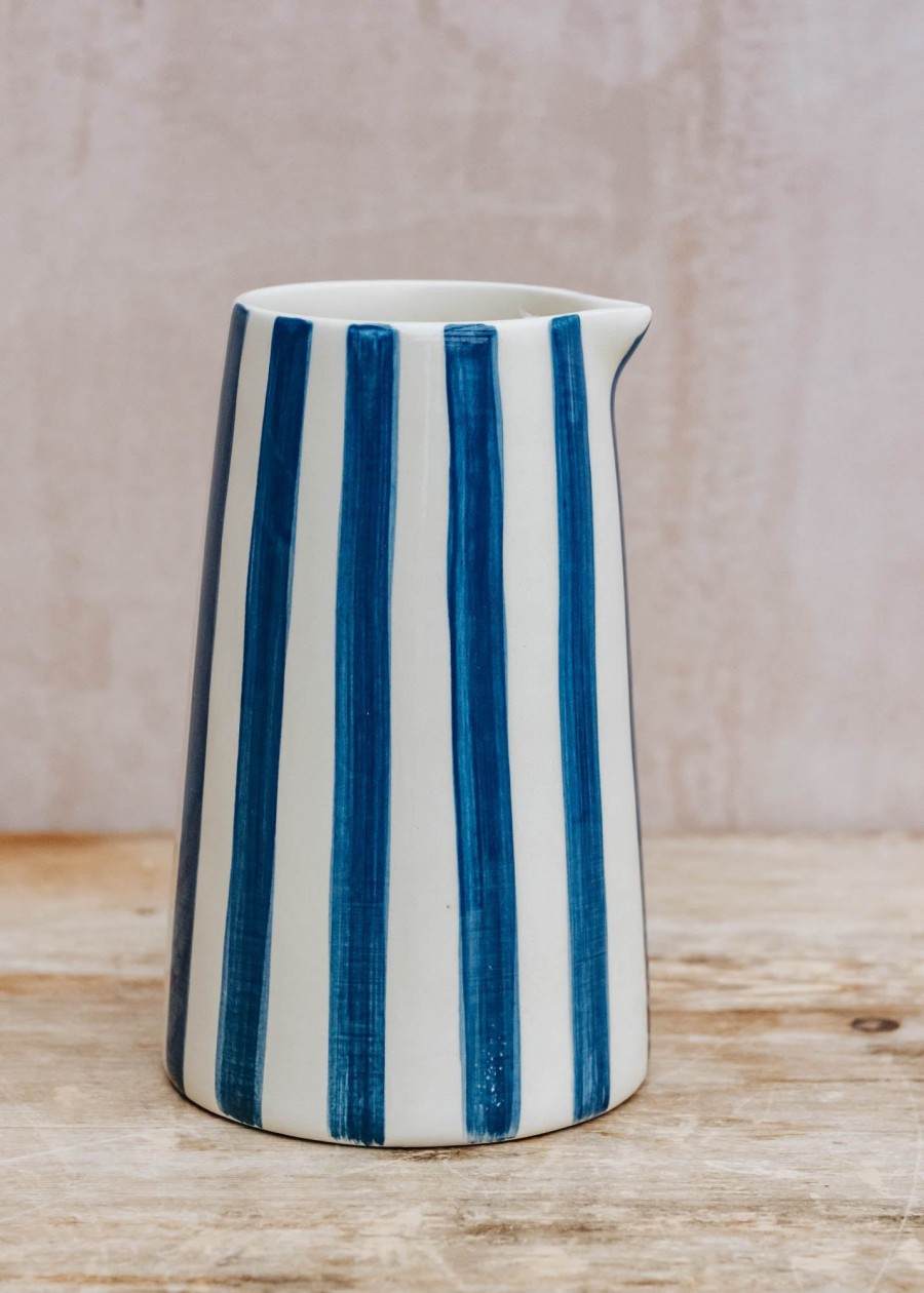 Interiors Musango Pottery Dining | Musango Candy Stripe Pitcher In Blue