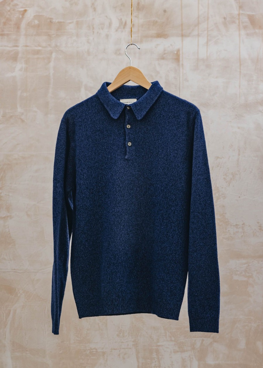 Clothing Beaufort & Blake Knitwear | Beaufort & Blake Oak Long Sleeved Polo Jumper In Navy