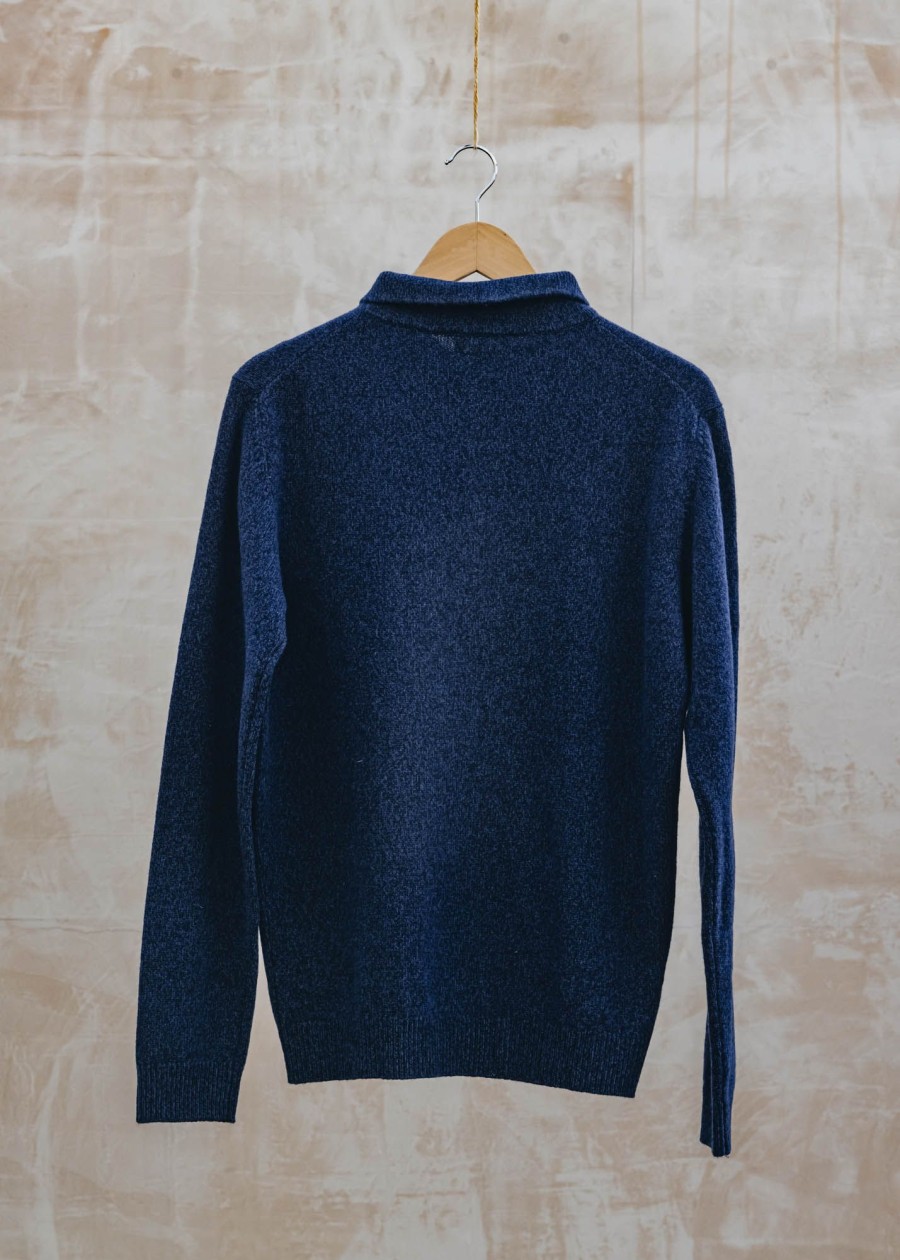 Clothing Beaufort & Blake Knitwear | Beaufort & Blake Oak Long Sleeved Polo Jumper In Navy