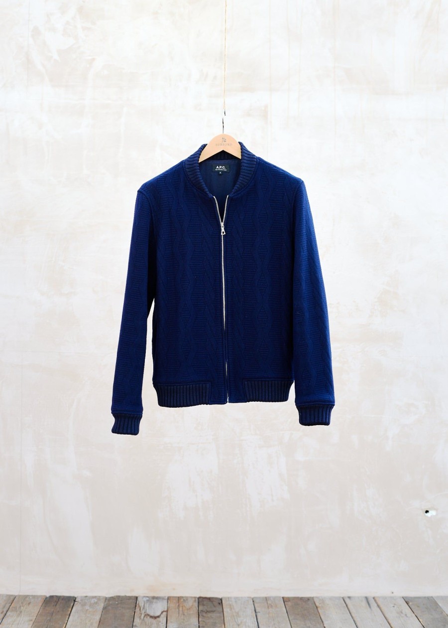 Clothing Kenny Ryder Pre-Loved Menswear | Apc Navy Knitted Wool Bomber Jacket - M