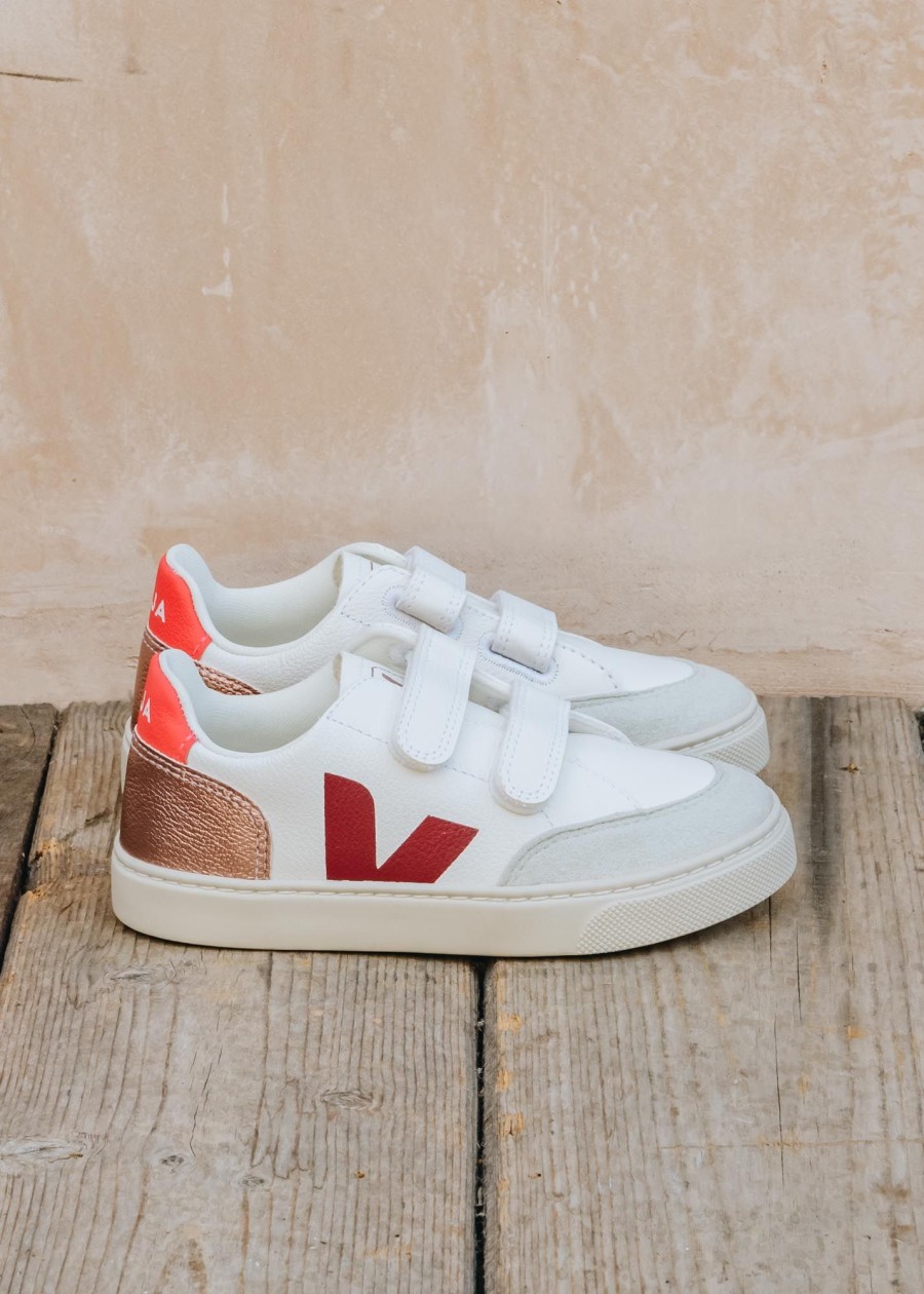 Children Veja Footwear | Veja Children'S V-12 Trainers In White And Multico Nacre