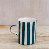 Interiors Musango Pottery Dining | Musango Pottery Demi Candy Stripe Mug In Teal