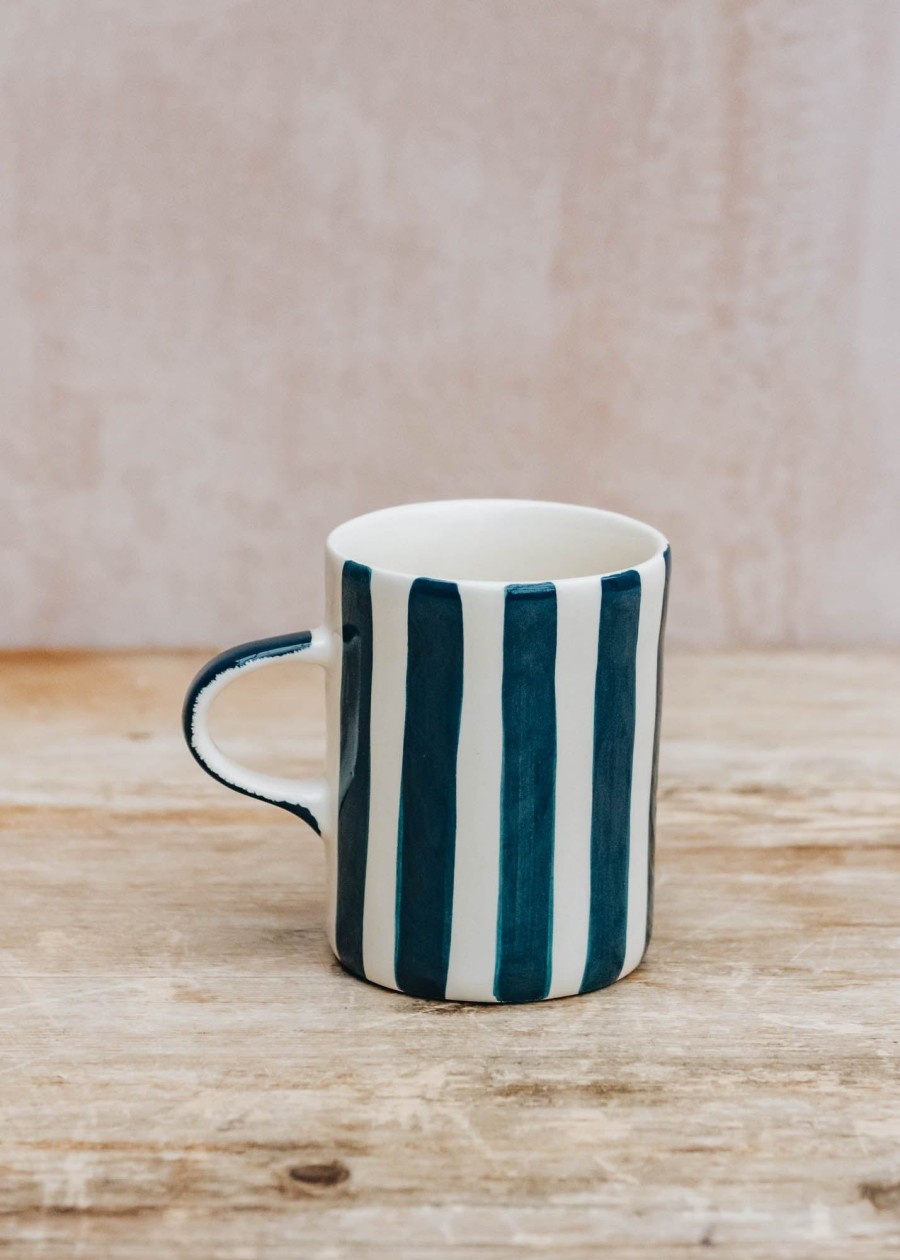 Interiors Musango Pottery Dining | Musango Pottery Demi Candy Stripe Mug In Teal