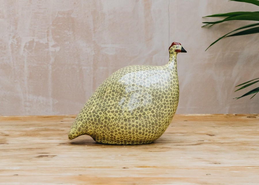 Interiors Sarl Caillard Deco Decorative | Medium Ceramic Guinea Fowl In Grey Spotted Yellow