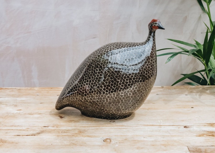 Interiors Sarl Caillard Deco Decorative | Large Ceramic Guinea Fowl In Brown Black Spotted Grey