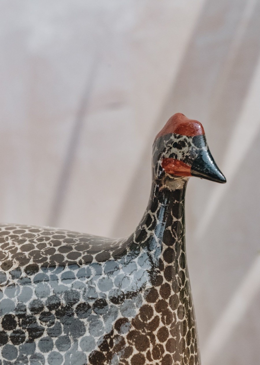 Interiors Sarl Caillard Deco Decorative | Large Ceramic Guinea Fowl In Brown Black Spotted Grey