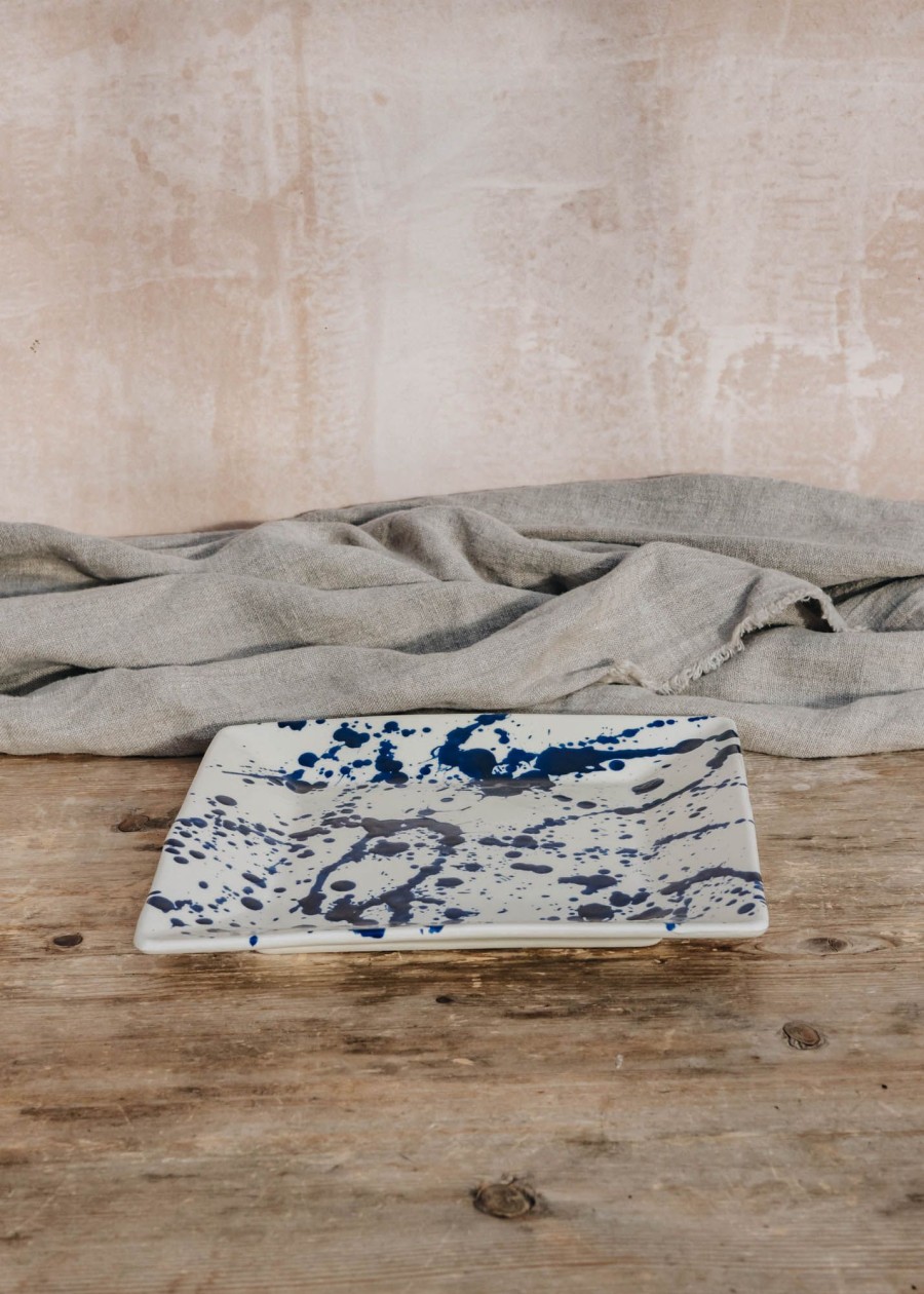 Interiors Ivan Ros Dining | Ivan Ros Blue Splatter Square Plate