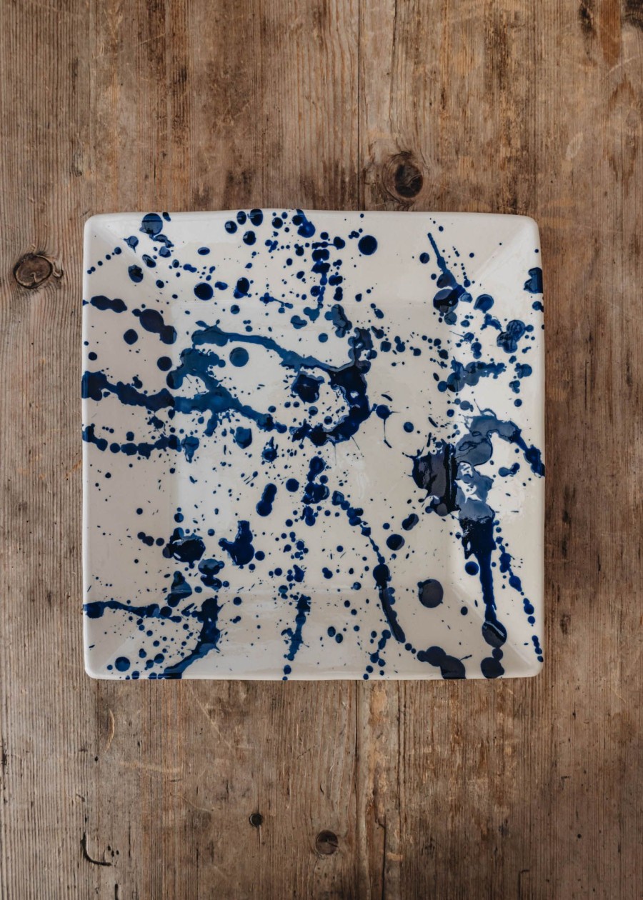 Interiors Ivan Ros Dining | Ivan Ros Blue Splatter Square Plate