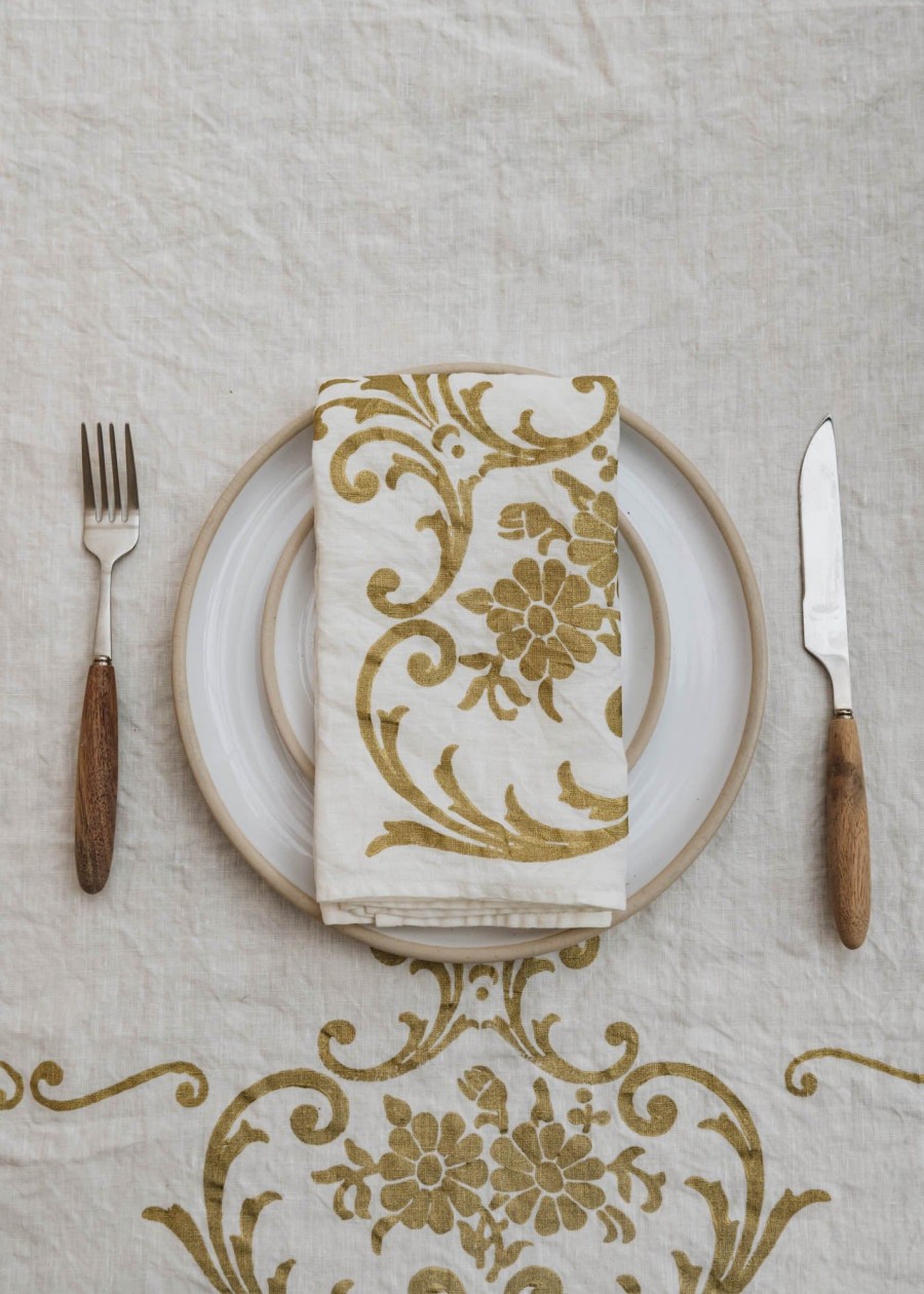 Interiors Bertozzi Table Linen | Crumpled Linen Napkin In White And Gold