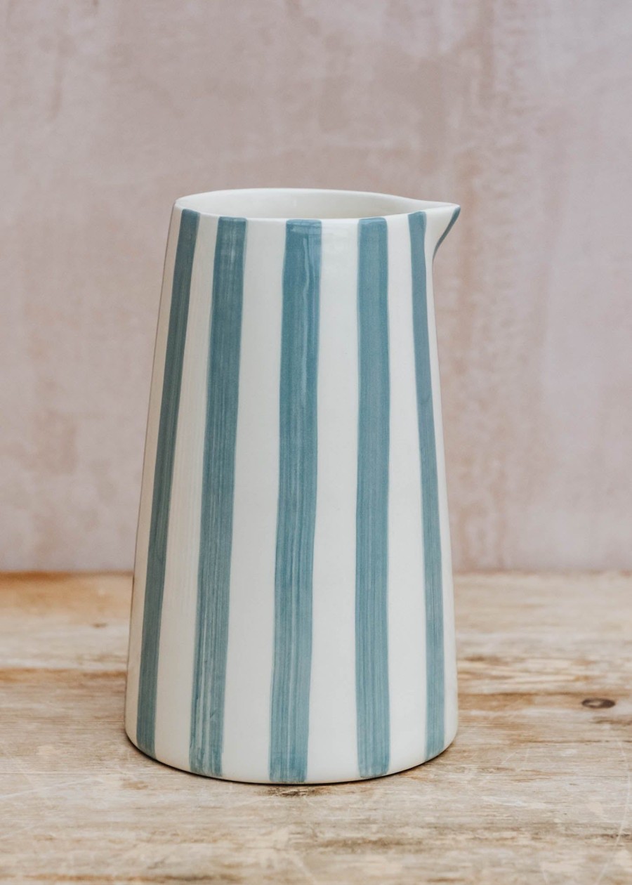 Interiors Musango Pottery Dining | Musango Candy Stripe Pitcher In Dove Grey