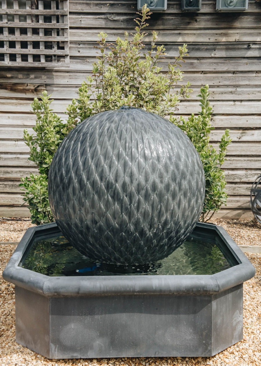 Gardening A Place in the Garden Water Features | Buy Leaf Ball Zinc Water Features With Octagonal Base