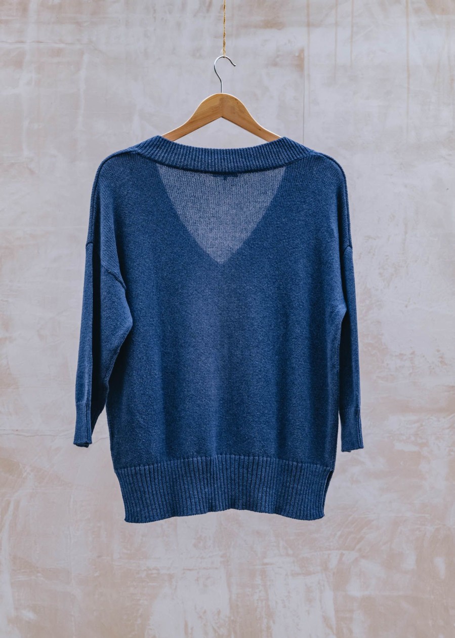 Clothing Cash-Ca Tops | Cash-Ca V-Neck Flaxen Top In Indigo