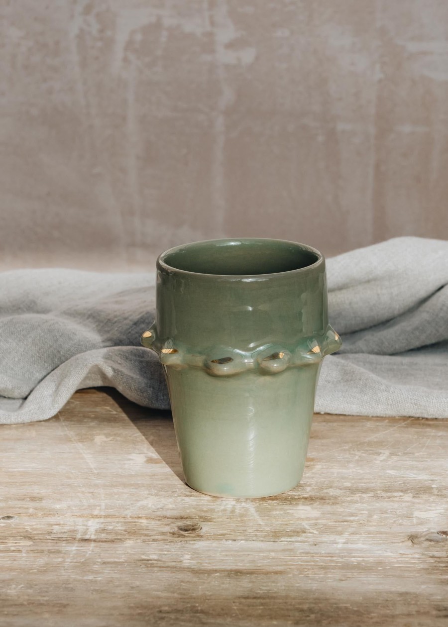 Interiors Chabi Chic Dining | Large Beldi Tazza Sage And Gold Ceramic Cup