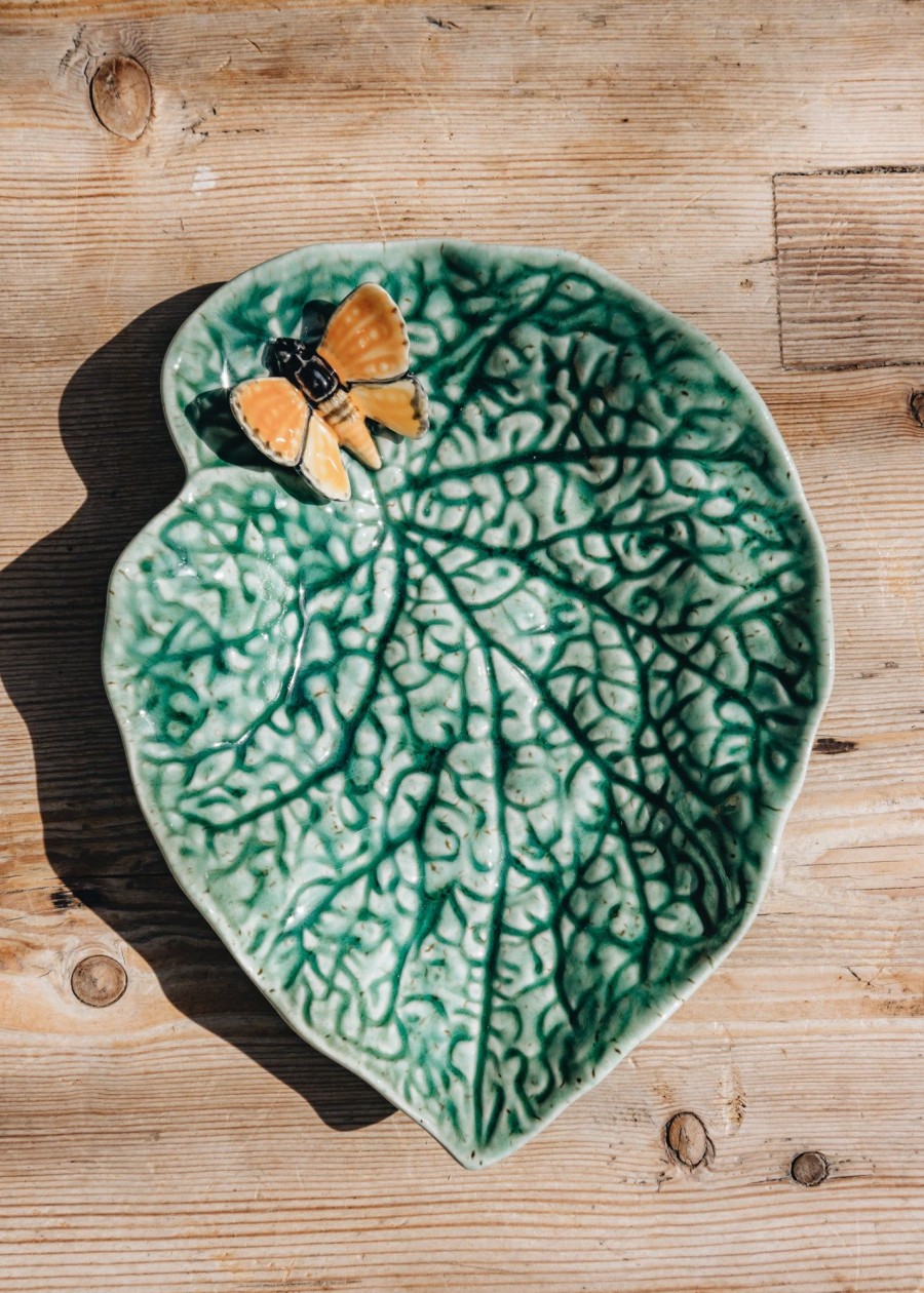 Interiors Bordallo Pinheiro Decorative | Bordhallo Pinheiro Begonia Leaf With Butterfly Bowl