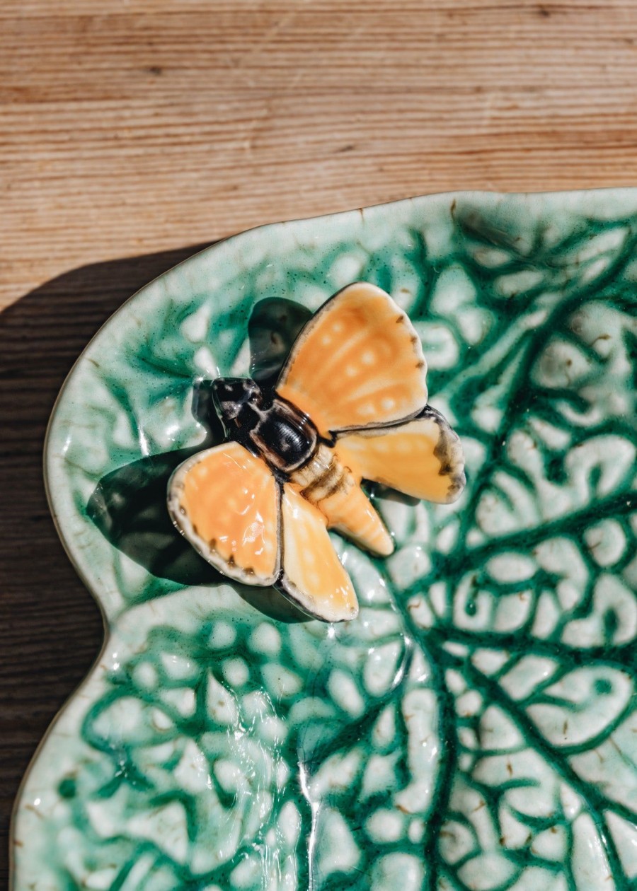 Interiors Bordallo Pinheiro Decorative | Bordhallo Pinheiro Begonia Leaf With Butterfly Bowl