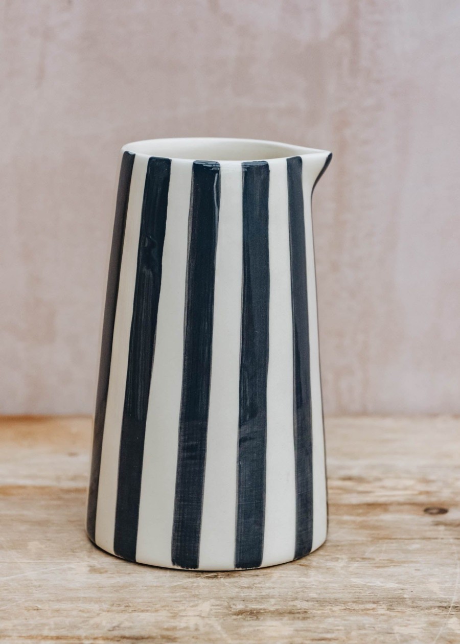 Interiors Musango Pottery Dining | Musango Candy Stripe Pitcher In Graphite