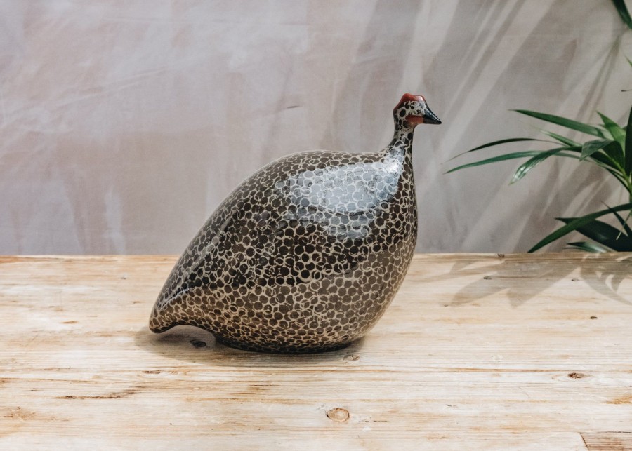 Interiors Sarl Caillard Deco Decorative | Medium Ceramic Guinea Fowl In Brown Black Spotted Grey