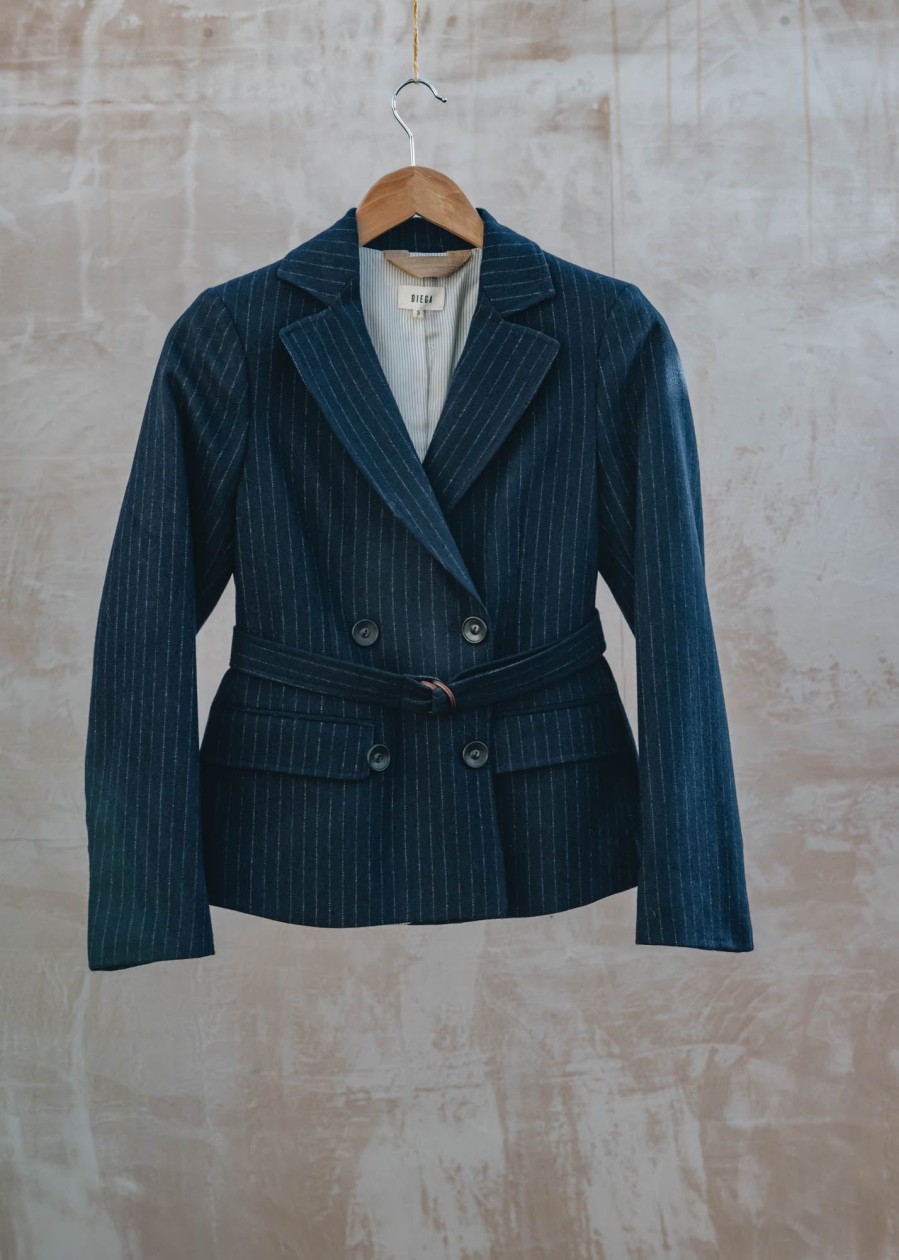 Clothing Diega Outerwear & Coats | Vanio Jacket In Navy Pinstripe