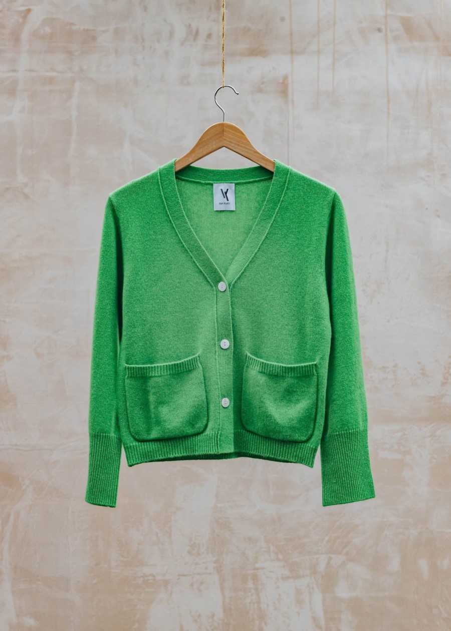 Clothing Van Kukil Knitwear | Van Kukil Mathilda Cardigan With Pocket In Kelly Green