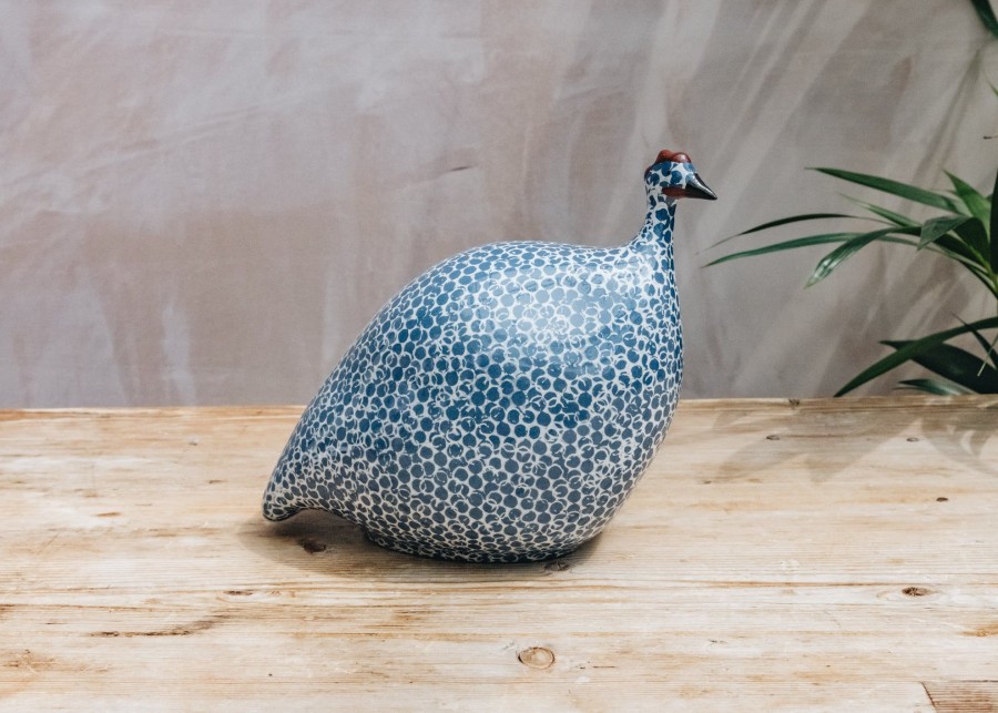 Interiors Sarl Caillard Deco Decorative | Medium Ceramic Guinea Fowl In Electric Blue Spotted White