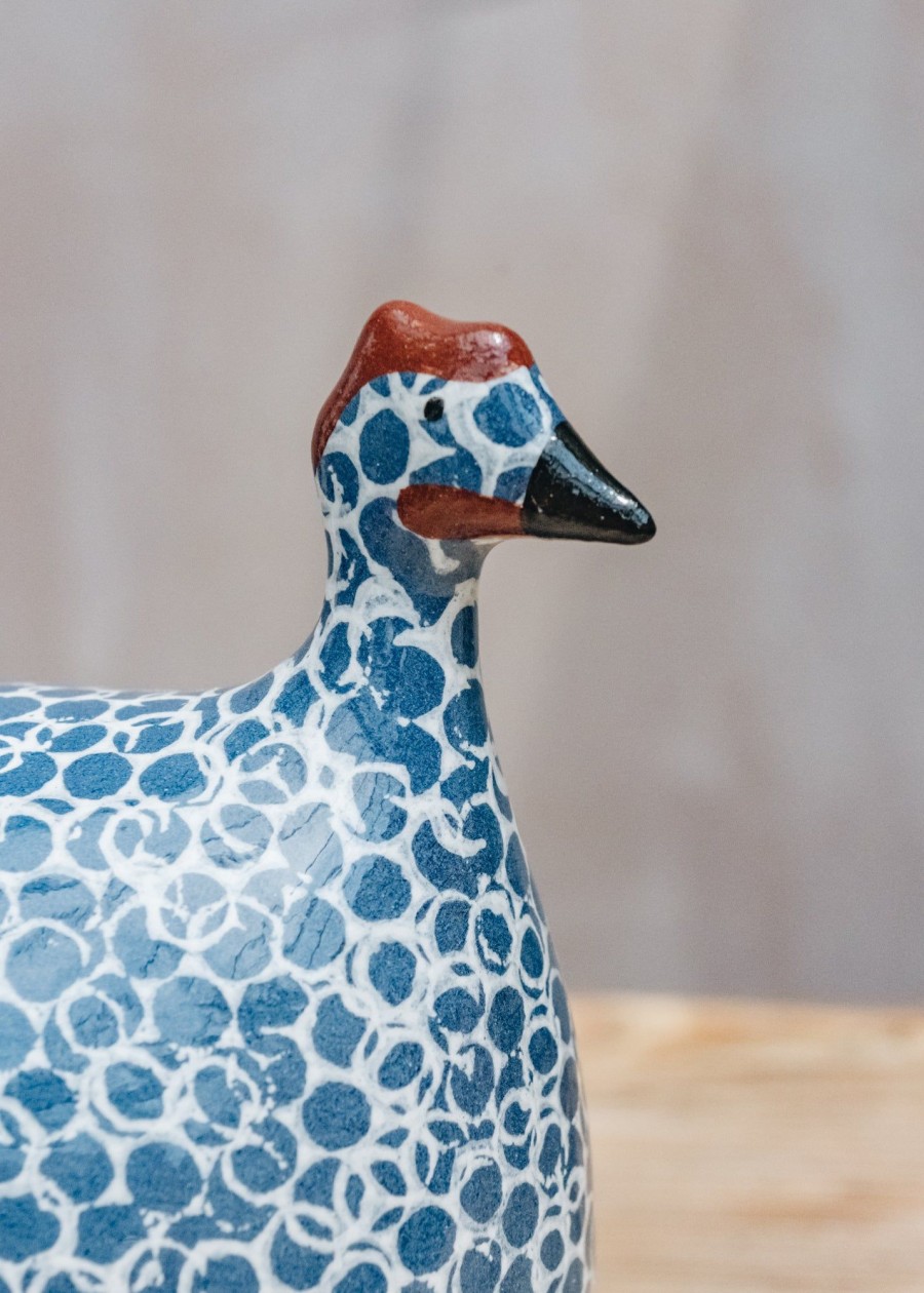 Interiors Sarl Caillard Deco Decorative | Medium Ceramic Guinea Fowl In Electric Blue Spotted White