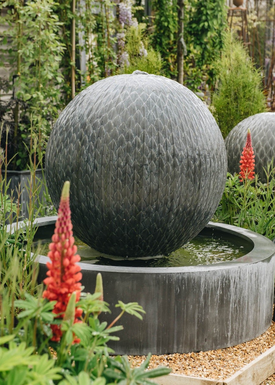 Gardening A Place in the Garden Water Features | Buy Leaf Ball Zinc Water Features With Round Base