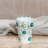 Interiors Chabi Chic Dining | Large Beldi Flower Almond Green And Dark Green Ceramic Cup