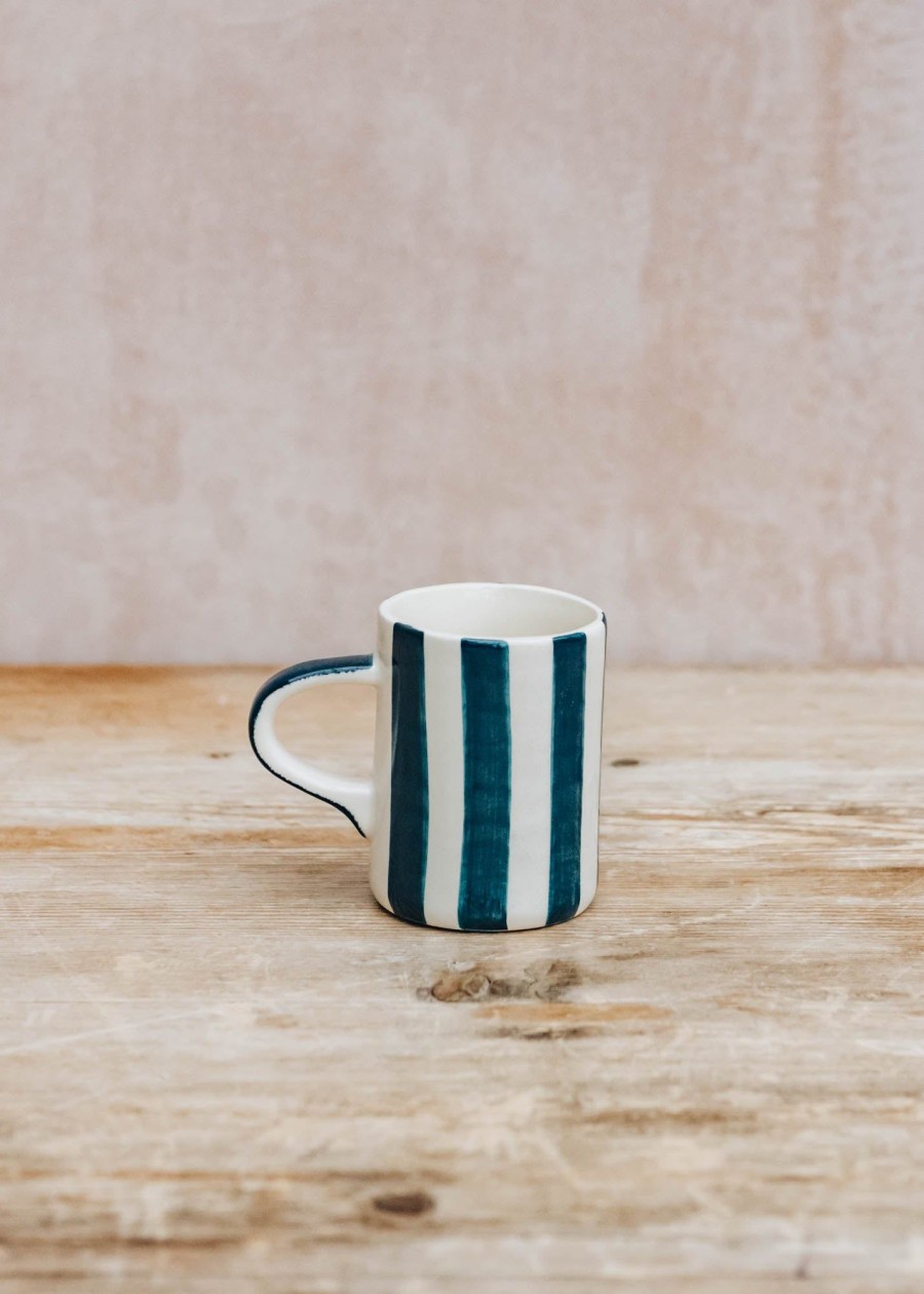 Interiors Musango Pottery Dining | Musango Espresso Candy Stripe Mug In Teal