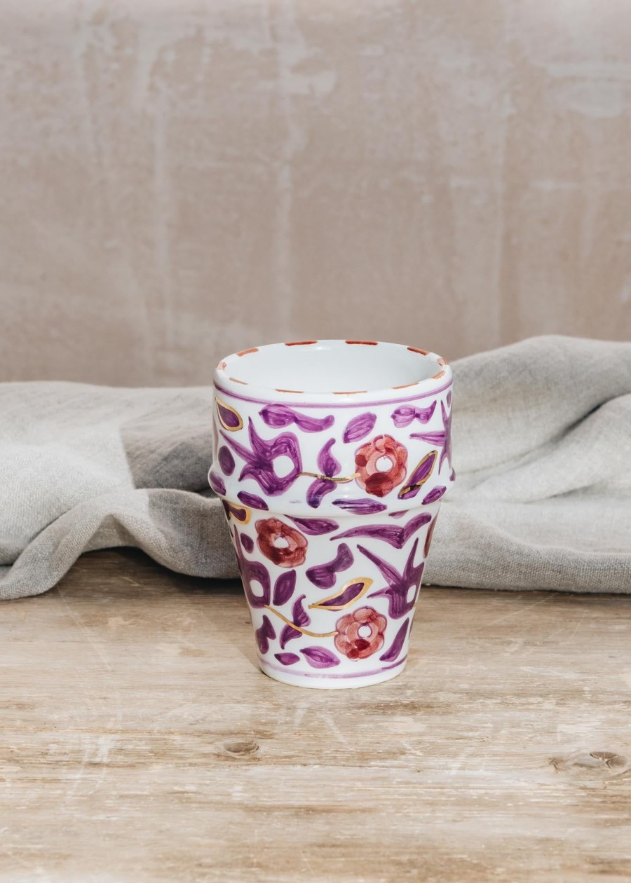 Interiors Chabi Chic Dining | Large Beldi Flower Lilac And Aubergine Ceramic Cup