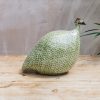 Interiors Sarl Caillard Deco Decorative | Medium Ceramic Guinea Fowl In Green Splashes Spotted White