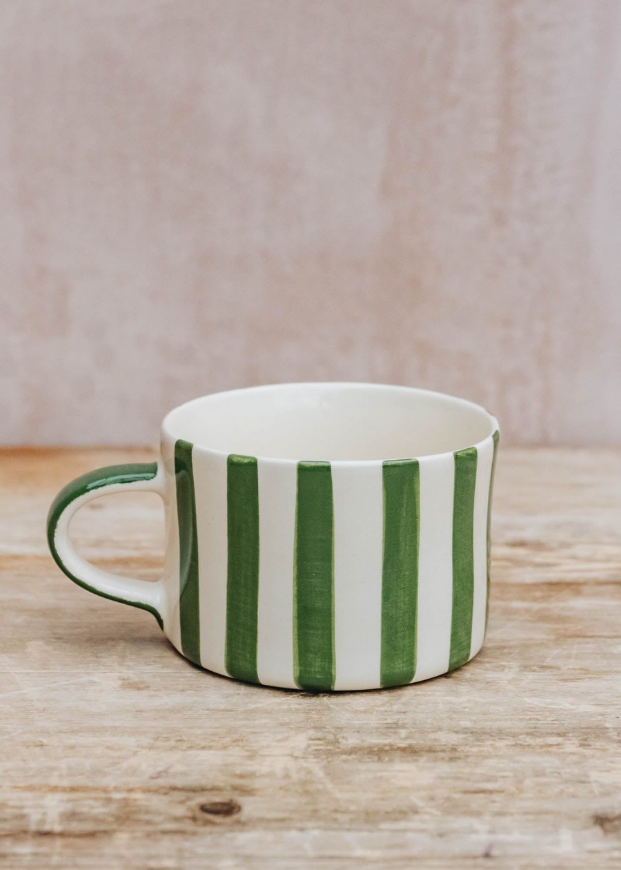 Interiors Musango Pottery Dining | Musango Candy Stripe Mug In Moss Green