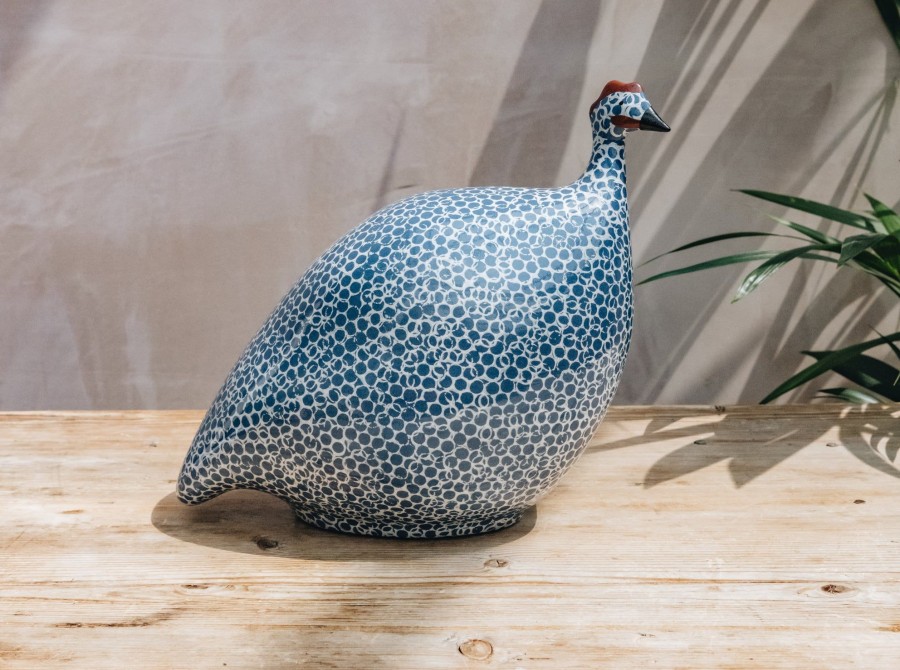 Interiors Sarl Caillard Deco Decorative | Large Ceramic Guinea Fowl In Electric Blue Spotted White