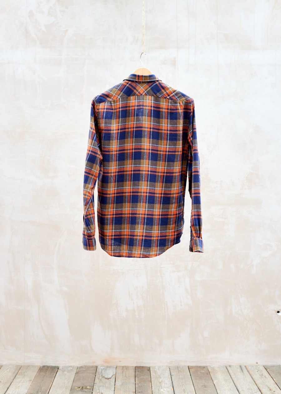 Clothing Kenny Ryder Shirts | Paul Smith Orange Cotton & Linen Check Shirt - M