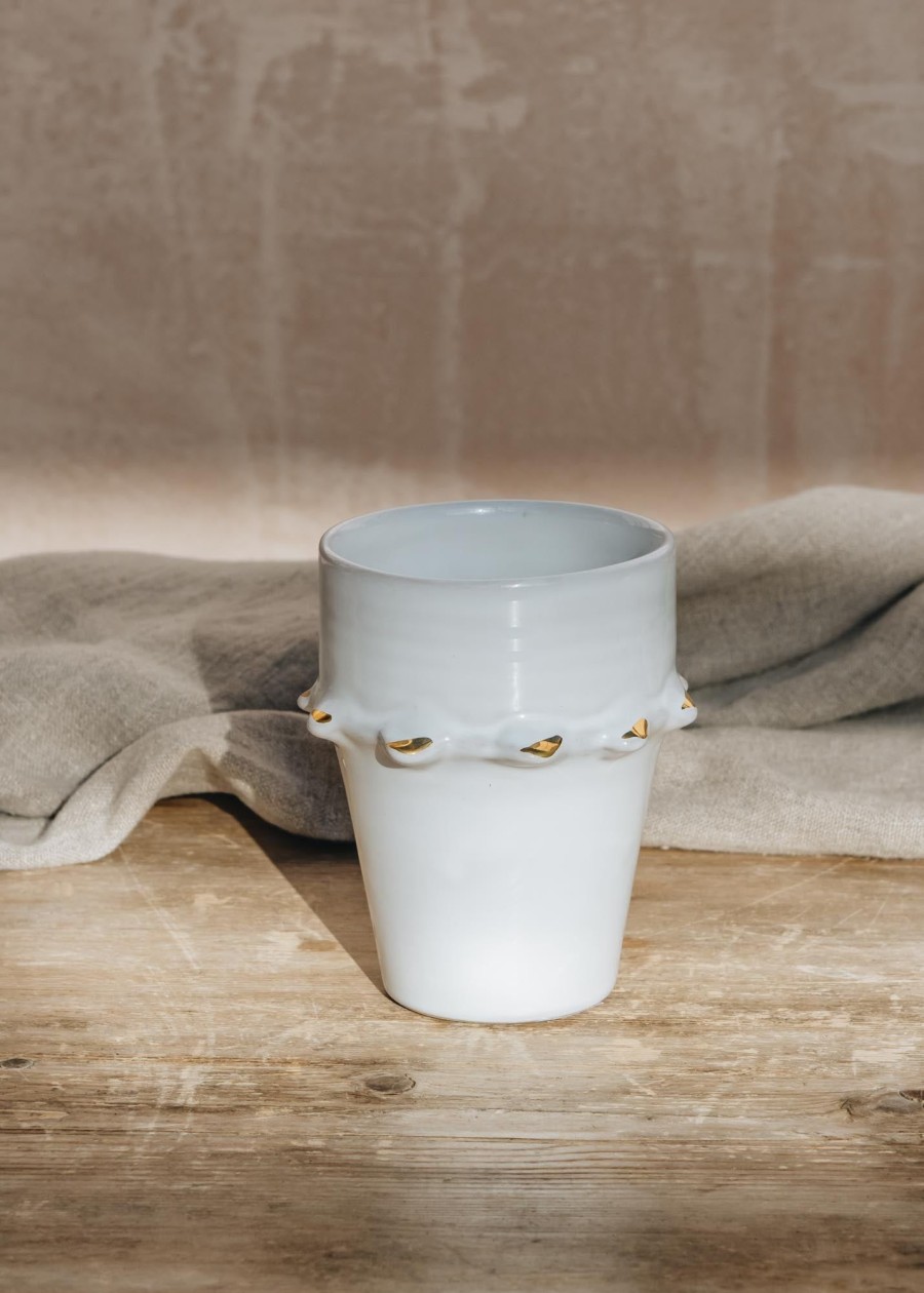 Interiors Chabi Chic Dining | Large Beldi Tazza White And Gold Ceramic Cup