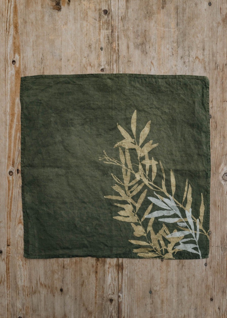 Interiors Bertozzi Table Linen | Crumpled Linen Napkin In Green And Gold