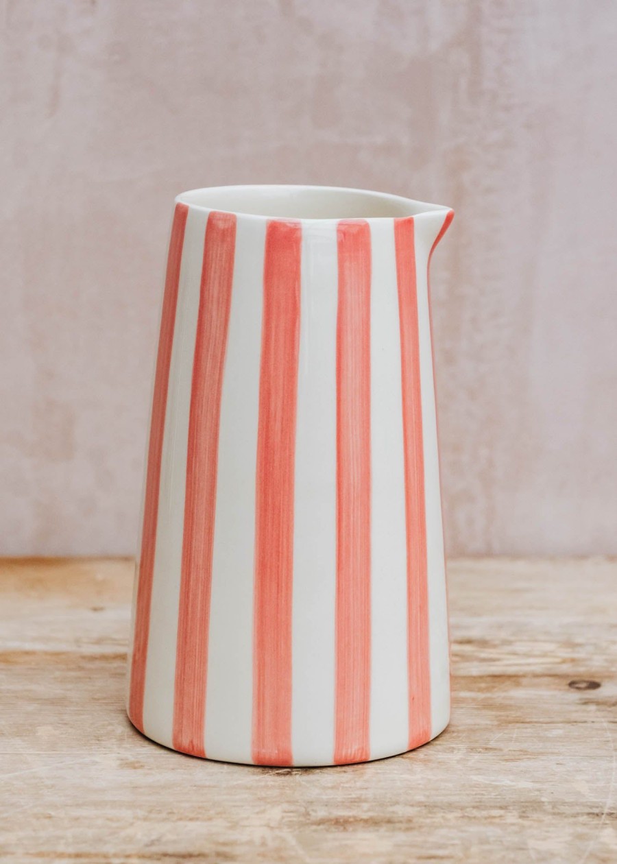 Interiors Musango Pottery Dining | Musango Candy Stripe Pitcher In Rose