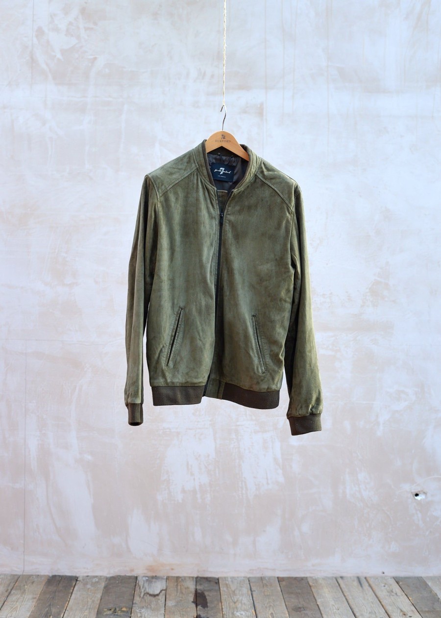 Clothing Kenny Ryder Pre-Loved Menswear | 7 For All Mankind Olive Green Real Suede Bomber Jacket - L